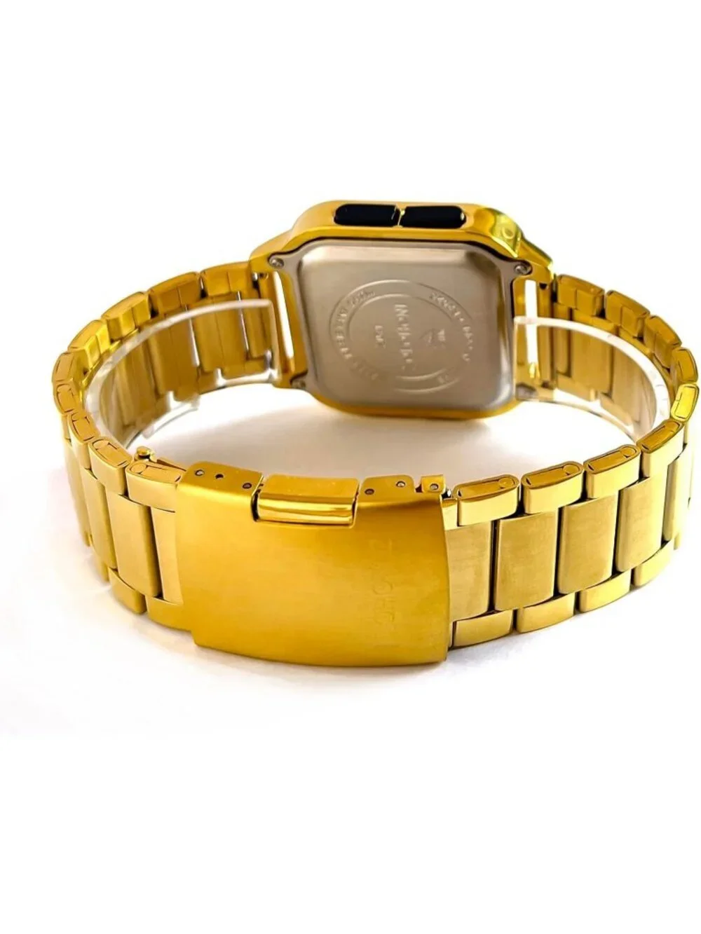 Men's Gold Analog Quartz Stainless Steel Waterproof Square LED Digital Watch